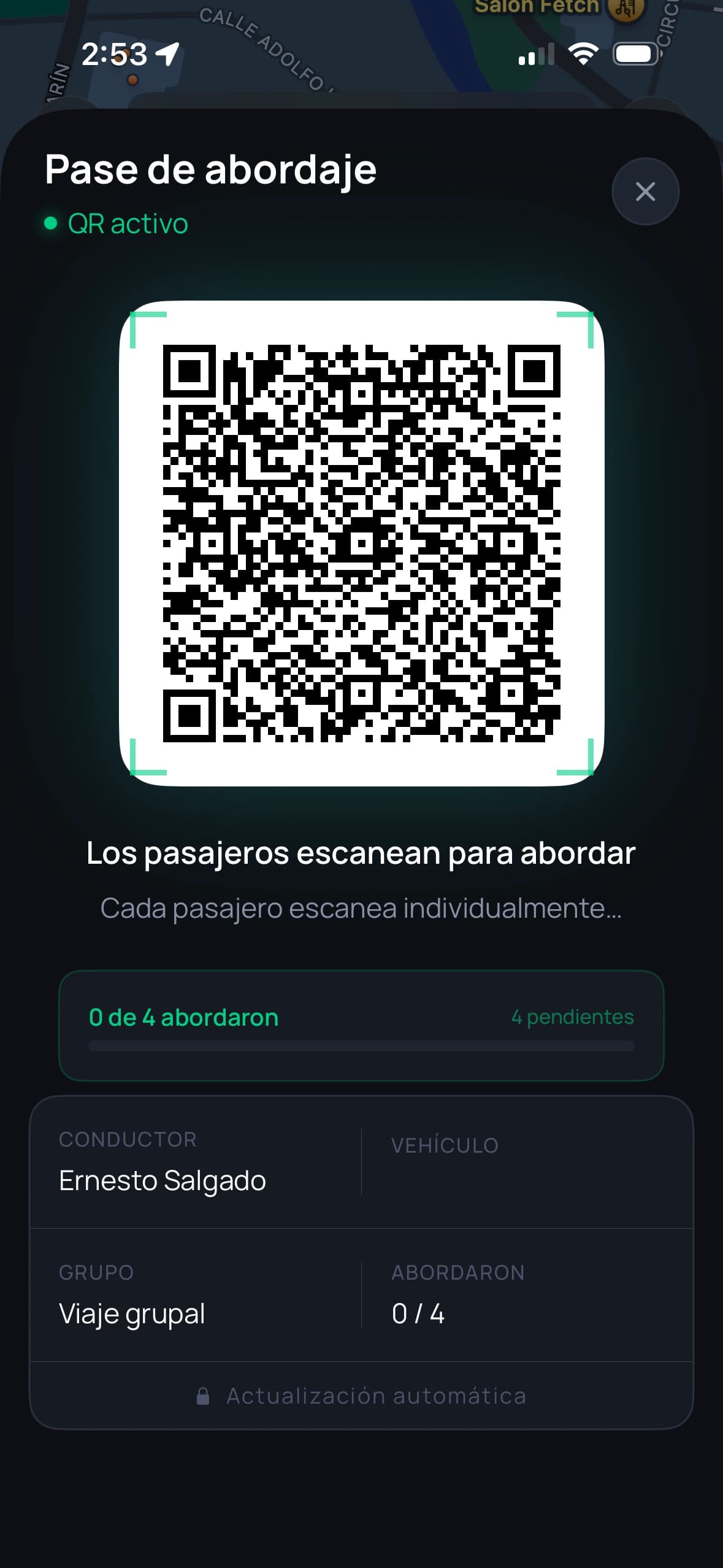 Pase de abordaje con el código QR